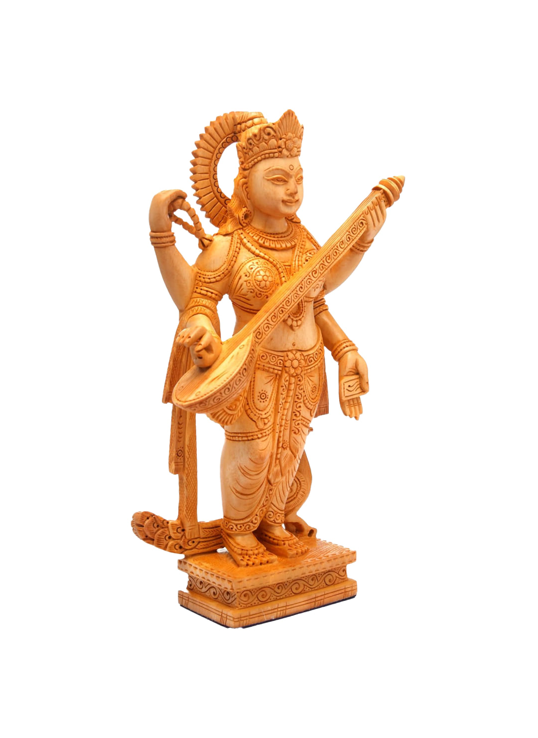 CraftVatika Wood Saraswati Idol Handmade - Imagen 3