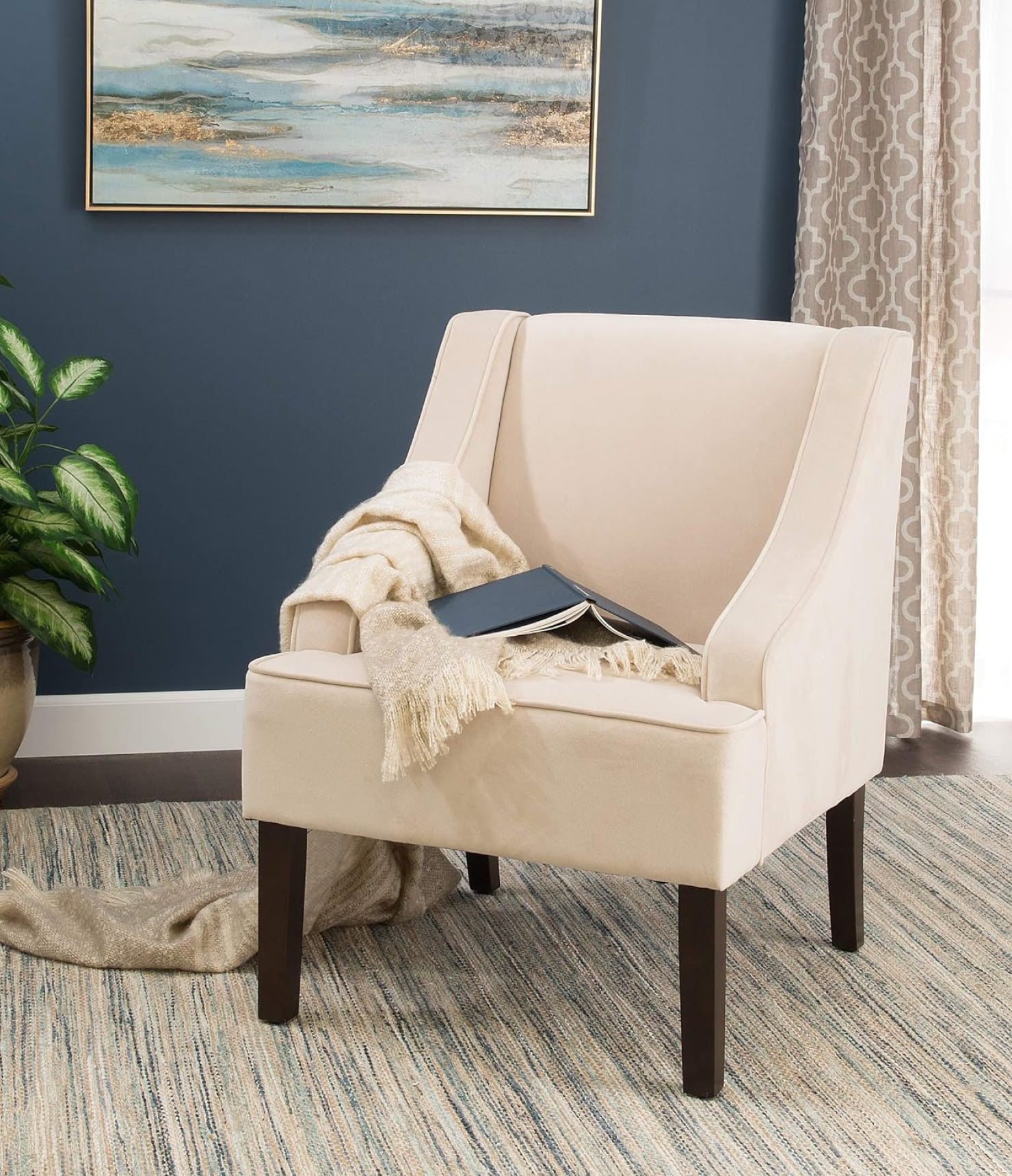 Swoop Arm Living-Room-Chairs, Cream Velvet - Imagen 2