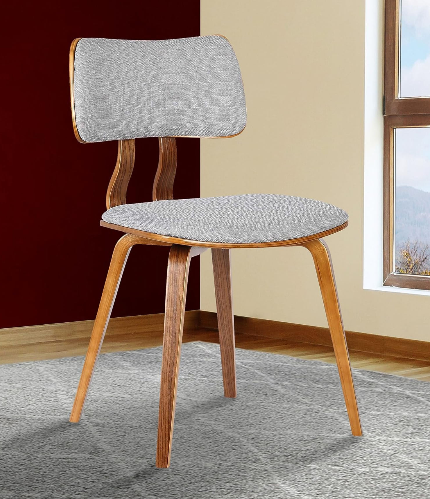 Jaguar Dining Chair in Grey Fabric and Walnut Wood - Imagen 2