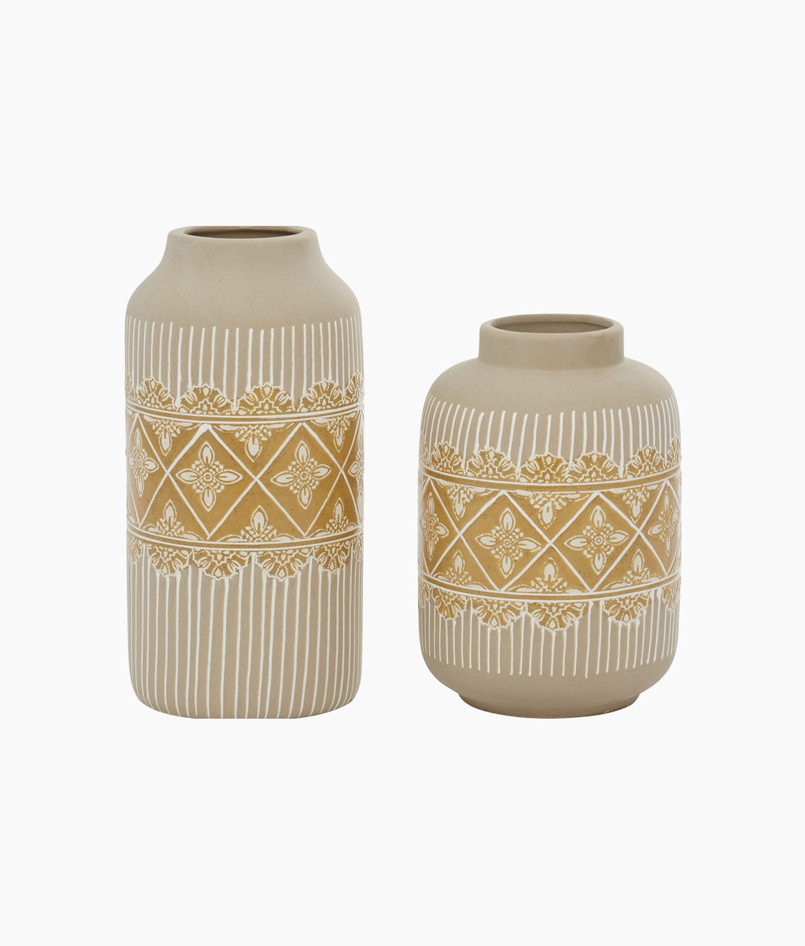 Ceramic Floral Handmade Vase with Diamond Pattern - Imagen 3